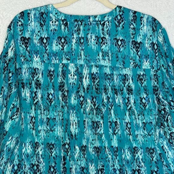 Faded Glory Blue Green Lightweight 3/4 Tab Sleeve Pullover Womens Plus 2X Blouse - Picture 11 of 16